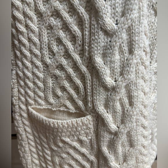 KILRONAN IRELAND KNITWEAR MERINO WOOL CREAM CABLE KNIT OPEN FRONT VEST SZ S-L - Picture 6 of 14